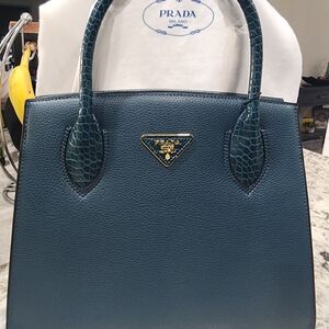 Prada Blue Leather Satchel with Elegant Design